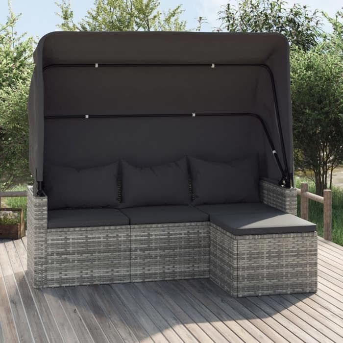 VidaXL 3-seater Garden Sofa with Roof and Footrest Grey 362335