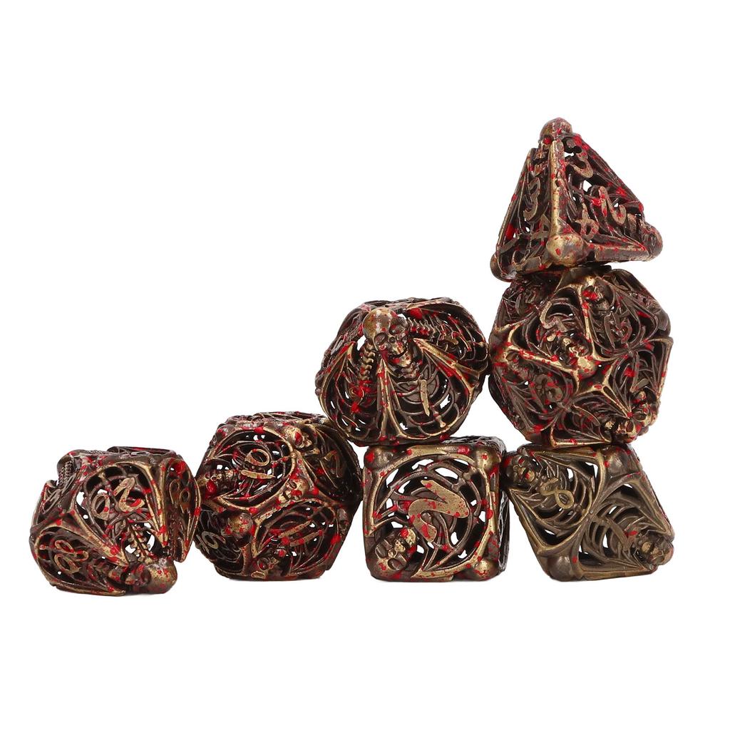 7pcs Bloodstain Dice Multi Faceted Blood Bronze Color Skeleton Dice Set for Halloween