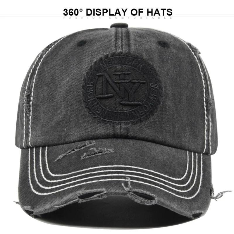 Distress Embroidered NY Letters Baseball Hats Sunshade New Unisex Versatile Retro Broken Style Peaked Caps Fashion Personal Ins