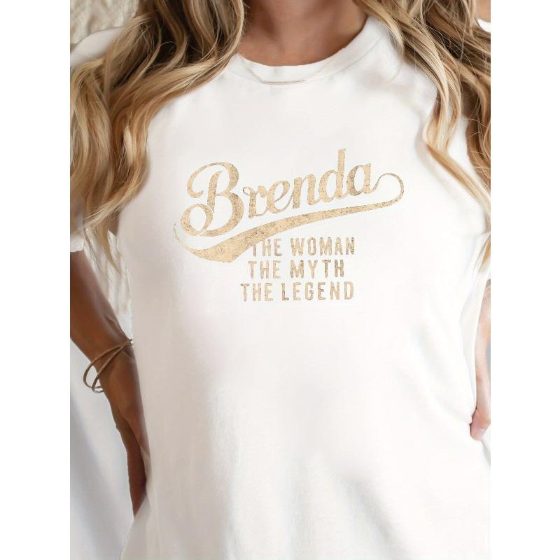 

European Size Women S Short Sleeve T-Shirt | White Brenda The Woman The Myth The Legend Golden Print Casual Top 4XL білий