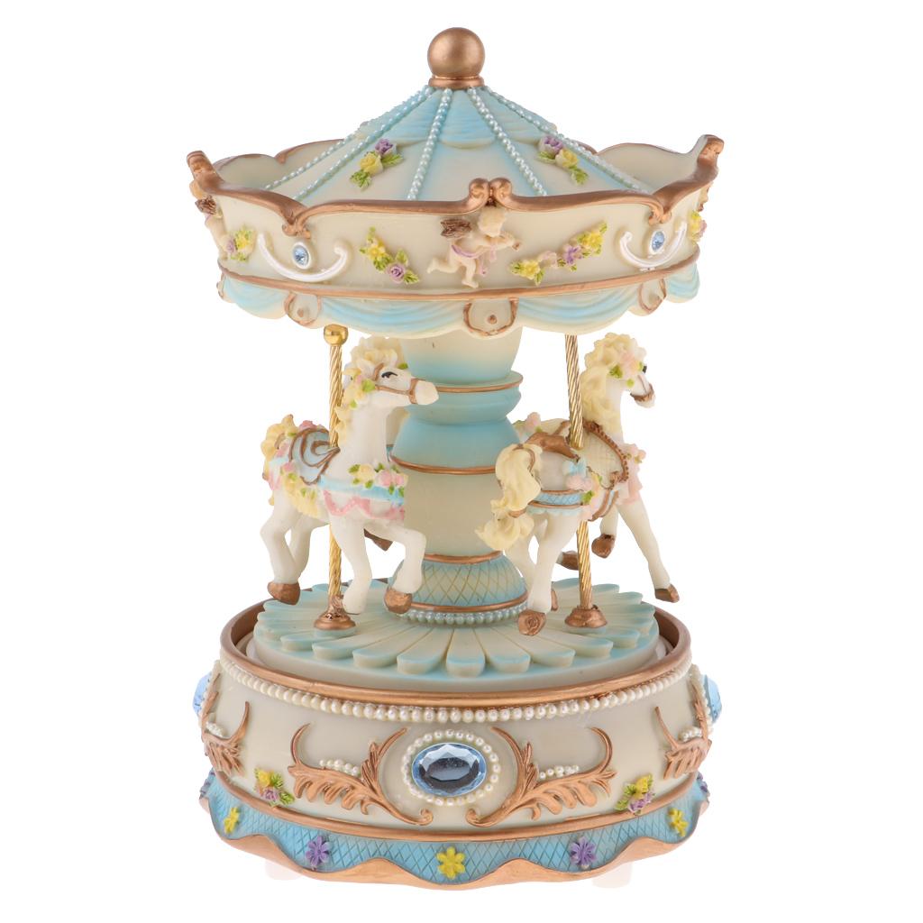 

Resin Rotating Carousel Horse Music Box Decorative Craft Collectibles for Mother’s Day Graduation синій