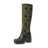 Fashion Women Boots Autumn Winter Long Tube Knight Booties Buckle Punk Gothic Classic Black ArmyGreen Platform High Heel Shoes Knee-High