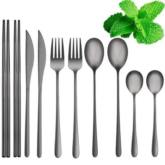 Cutlery Set 10-piece Chopsticks Knife Fork Spoon 2 People Dinner Titanium Coating Stainless Steel Mirror Finish Dishwasher Safe Available Multiple 10