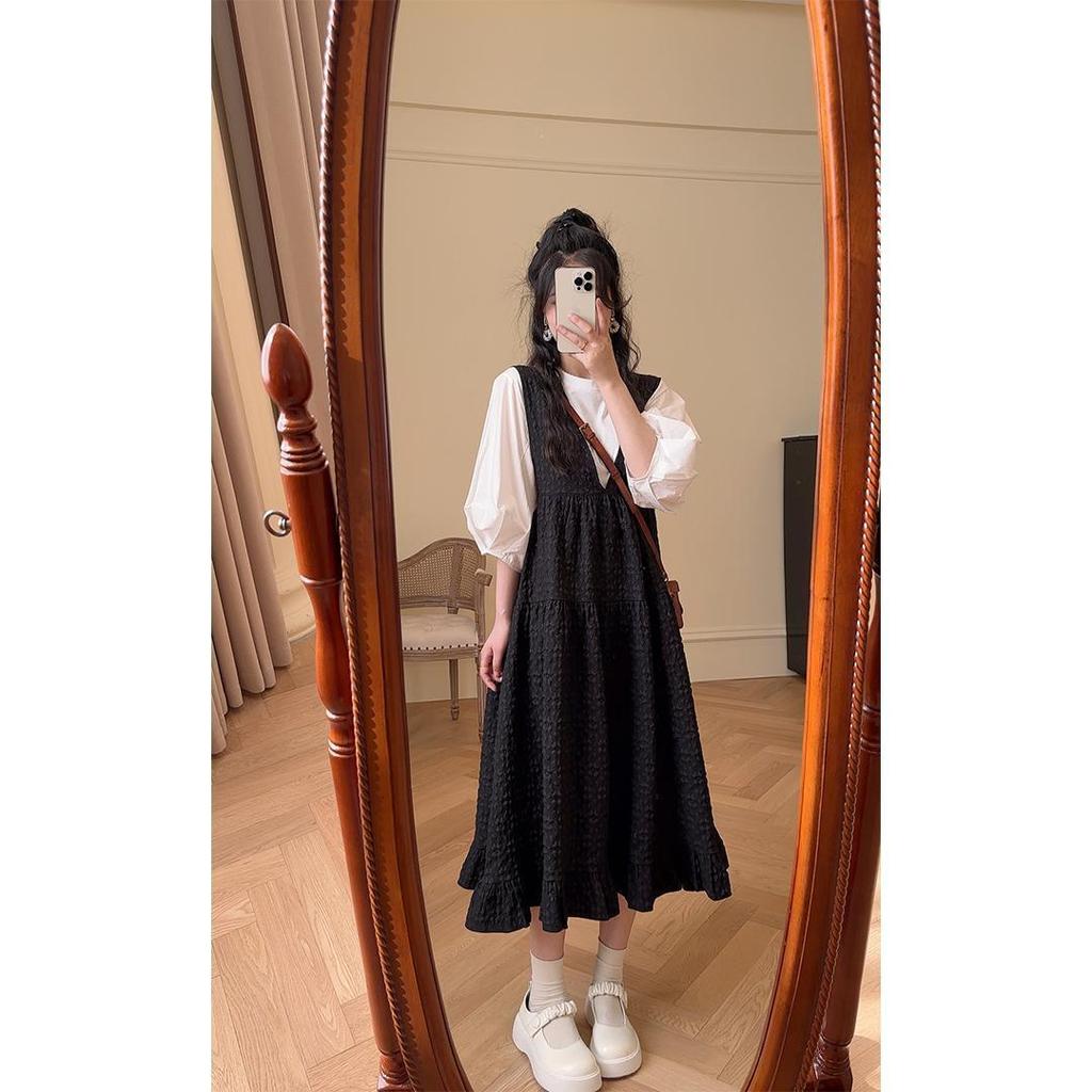 Retro Japanese V-Neck Strap Dress: Women's Korean Style, Loose Slimming, Plus Size Maternity Summer Fashion