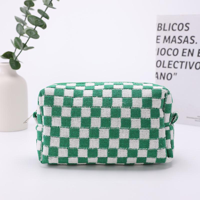Checkerboard Colorblock Lightweight Crossbody Makeup Bag - Large Capacity Trendy Plaid Cosmetic Storage