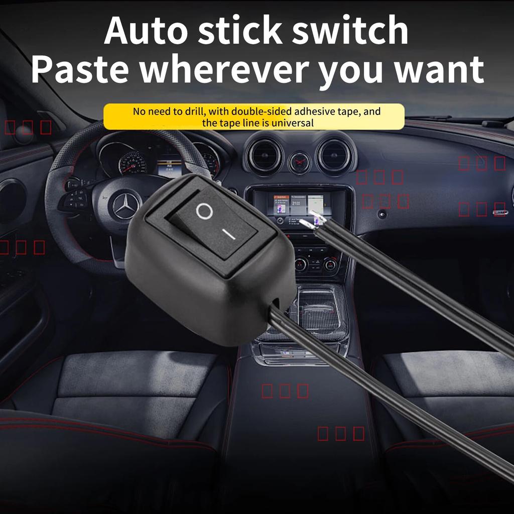 Comutator universal DC 12V pentru mașină, tip pastă, întrerupător cu basculă, cu cablu 60 cm, pentru lumini cu inel de ceață, lumini cu neon