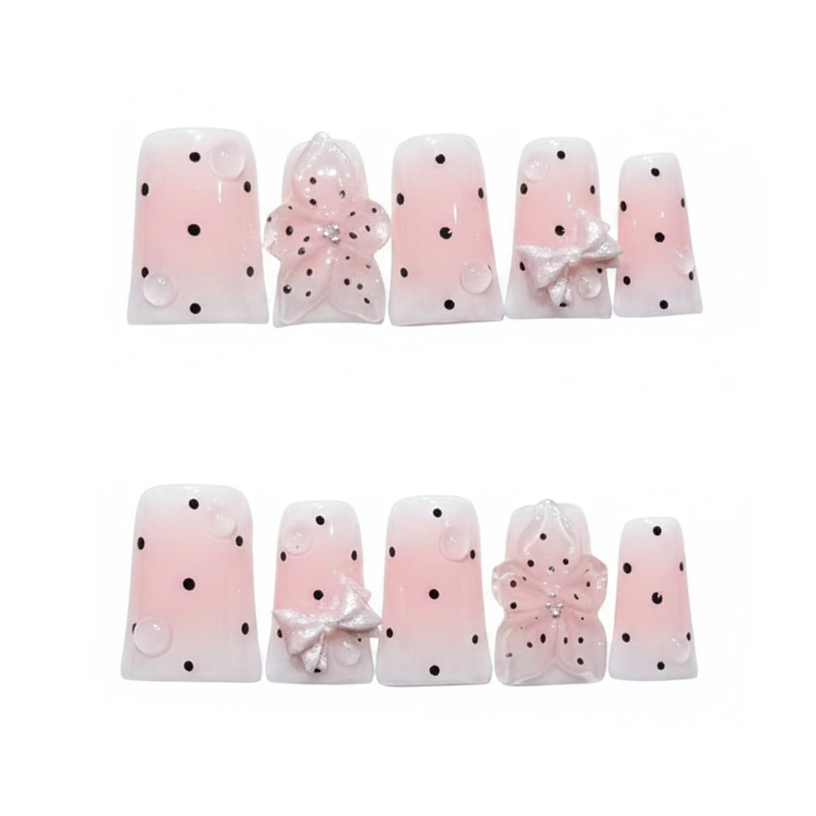10Pcs Short Duckbill Pink Gradient Polka Dot Press On Nails for Women XS белый