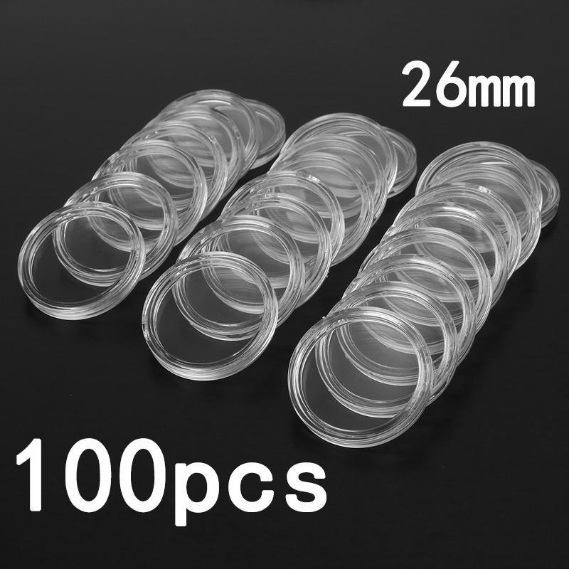 100Pcs 26mm Clear Round Plastic Coin Holder Containers Storage Boxes Case11111111111111111111111111111111111111111111111111111