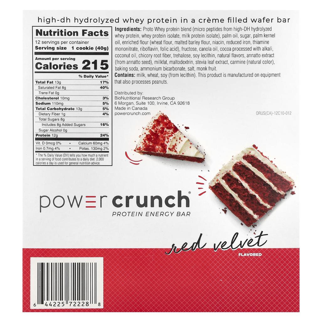 Power Crunch Protein Energy Bars, Red Velvet, 12 Count, 40G (1.4Oz) Each