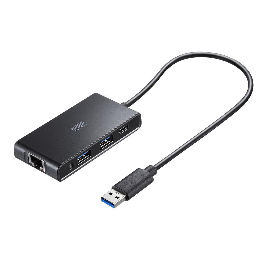 Sanwa Supply Gigabit LAN Adapter with USB Hub USB-3HLS8BK 2.5 (USB-A Connection)