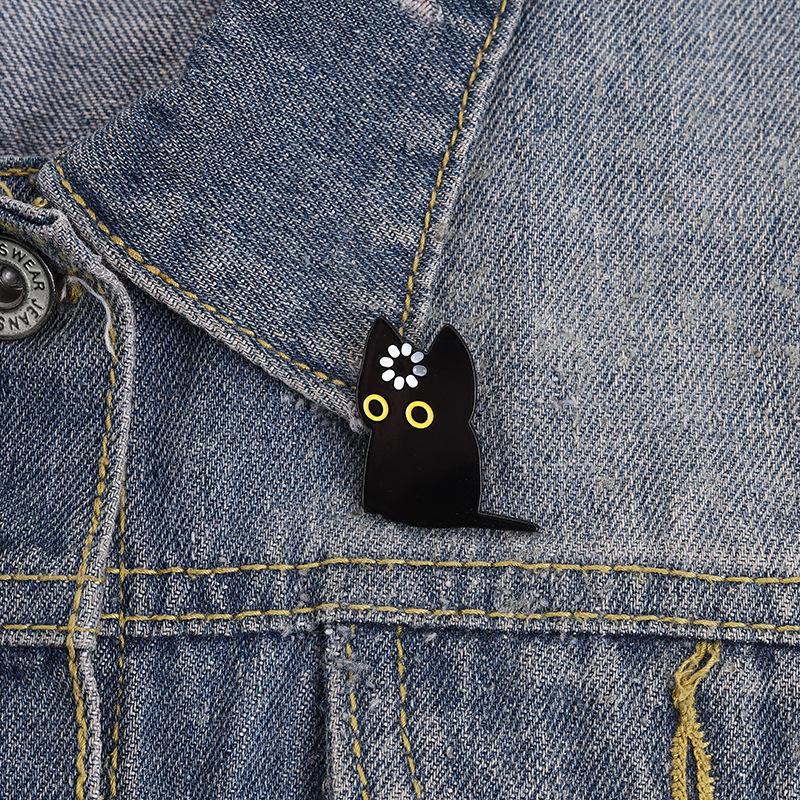 Cute Black Cat Enamel Pin Cartoon Metal Brooch Collar Pin Badge Backpack Clothing Decor Fashion Accessory Gift For Daily Wear