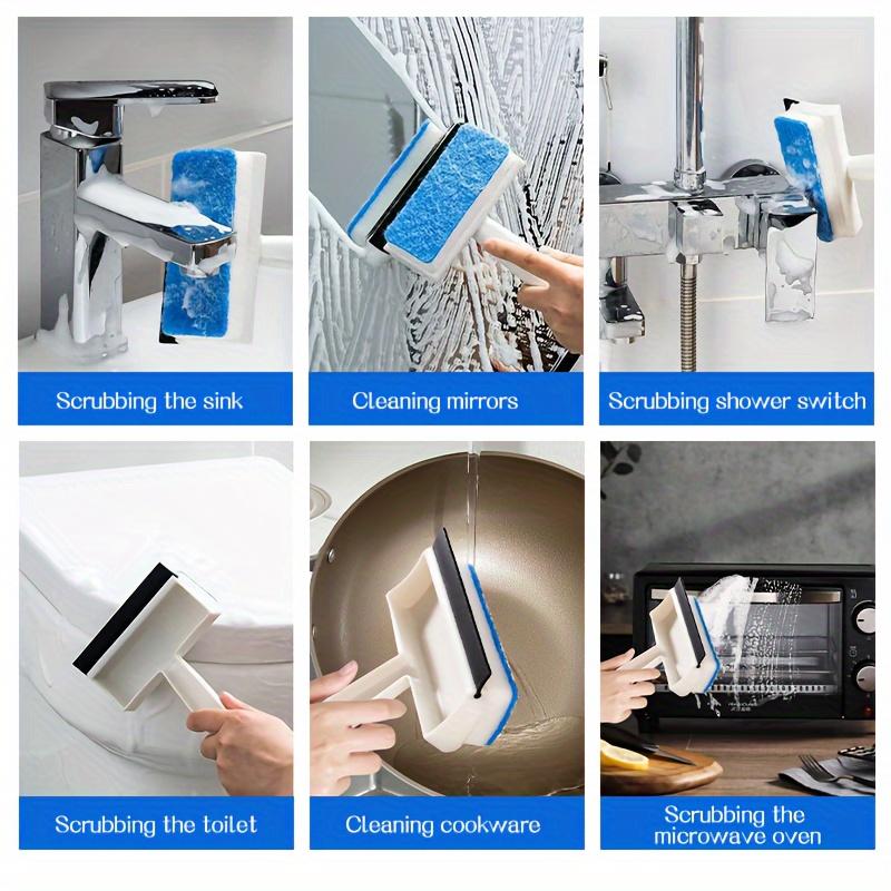 2 in 1 Silicone Blade&Sponge Multi-function Window Glass Wiper Brush Windows Cleaner for Kitchen Bathroom Shower Squeegee Scraper