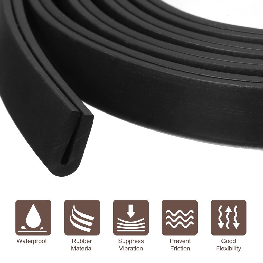 uxcell U Channel Edge Trim 6.6ft Length Rubber Guard Seal Strip Fits 0.5-1mm Edge (5/32" W x 23/64" H) Black