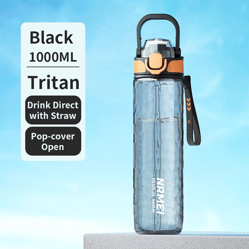 Summer Sport Water Bottles with Straw, Tritan Cup, One Click Open Water Bottle with Handle, Outdoor Portable Drinking Bottles