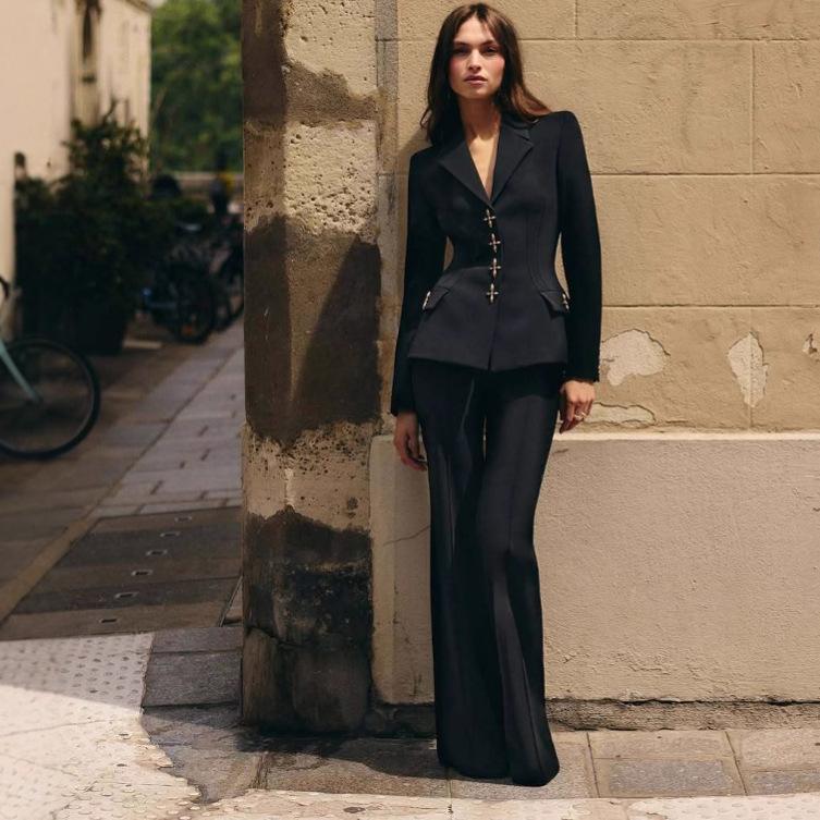2025 Europe and the United States Close the Waist and Look Thin, Loose and Comfortable Temperament, Commuter Professional Wide-leg Pants, Top and