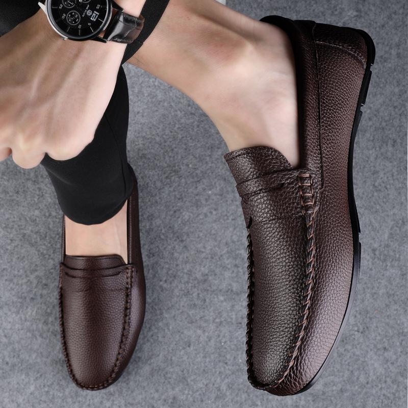 Men's Shoes 2025 Summer New Korean Version Light One-pedal Lazy Doudou Shoes Soft Sole Retro Large Size Casual Leather Shoes