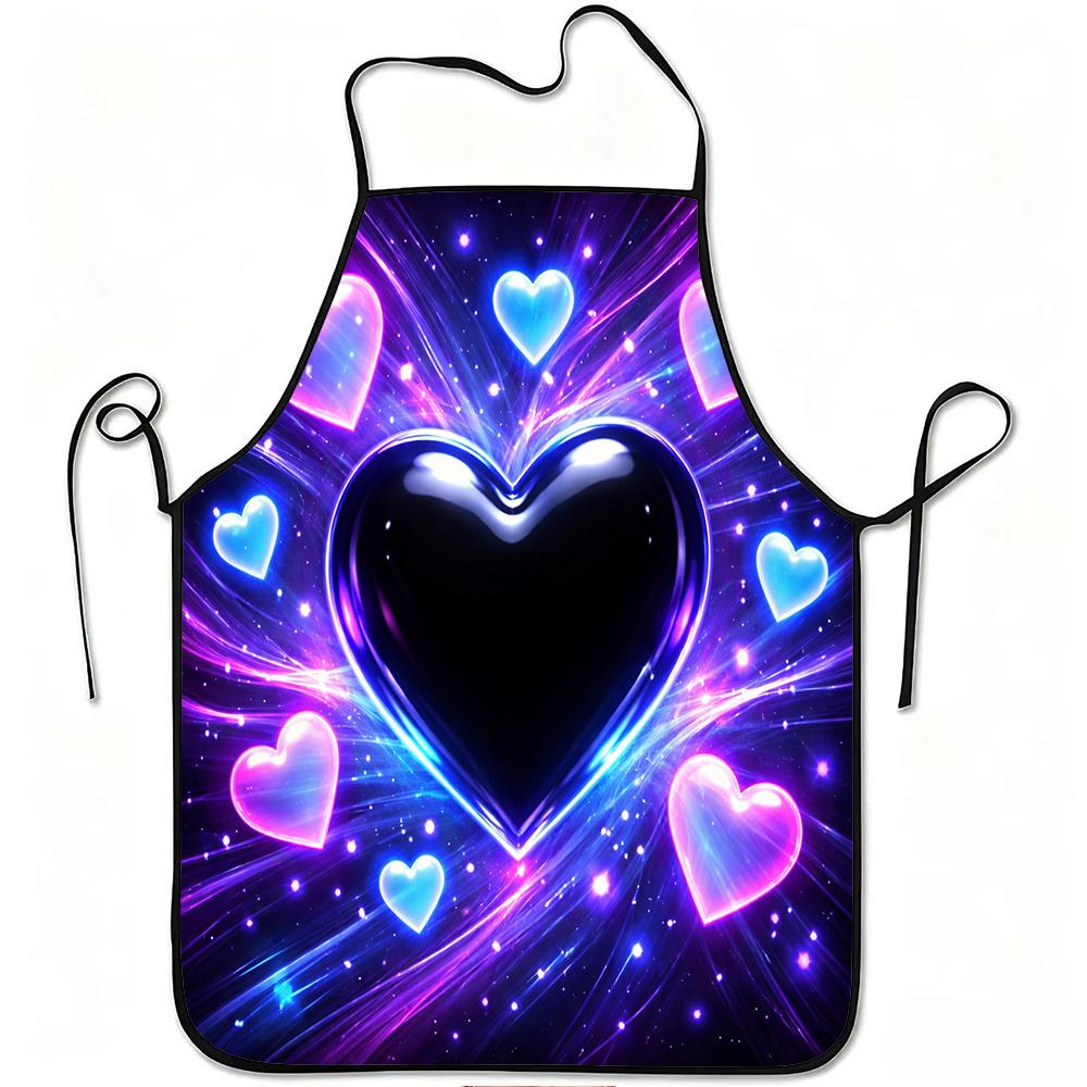 1pc Neon Galaxy Heart Print Apron, Durable And Easy To Clean, Adjustable Waistband, Polyester Material, for Kitchen Cooking, Gardening, Orchard Pickin