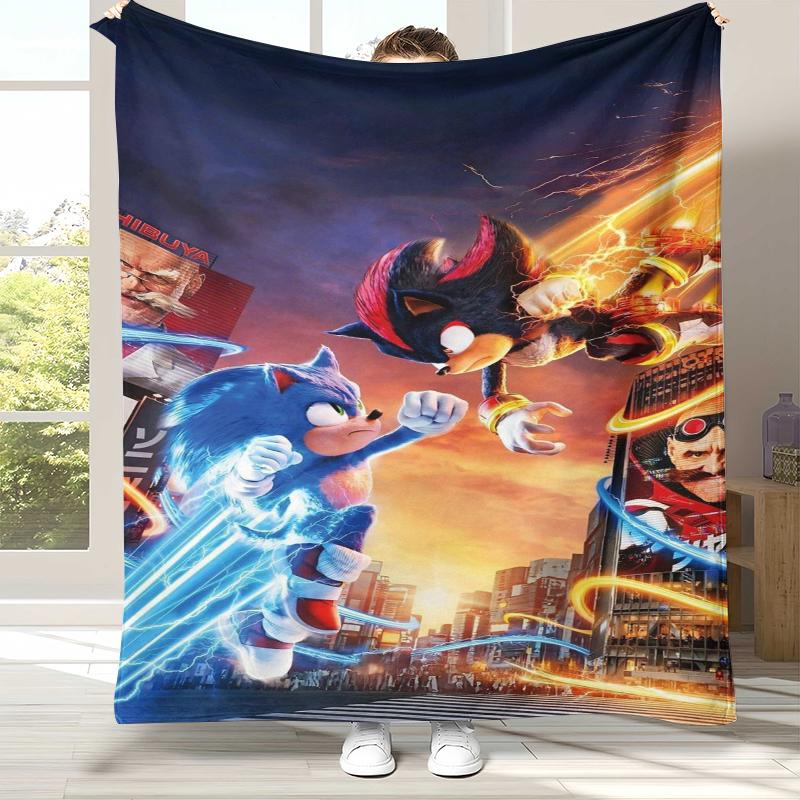 Retro S-Sonic Cartoon Game Flannel Blanket,Ultra Soft Warm Plush Throw for Home Bedroom Bed Sofa Cover Camping Picnic gift