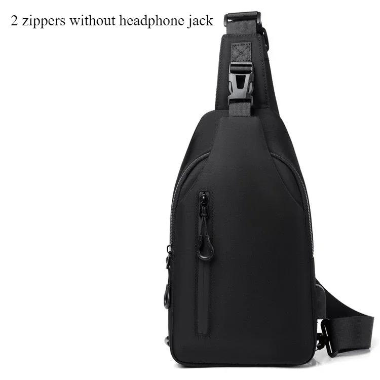 Men Bag Fashion  Solid Color Men Chest Bag Outdoor Casual Fashion One Shoulder Crossbody Bag Nylon USB Charging Shoulder Bags