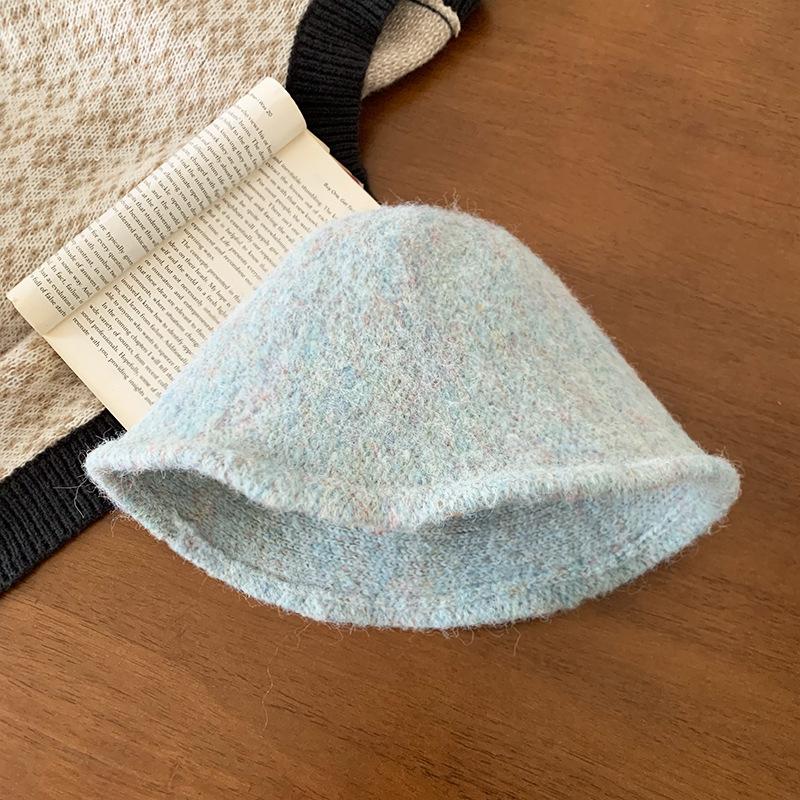 Winter versatile mixed color bucket hat women keep warm and show small face plush knitted bucket hat temperament versatile basin hat