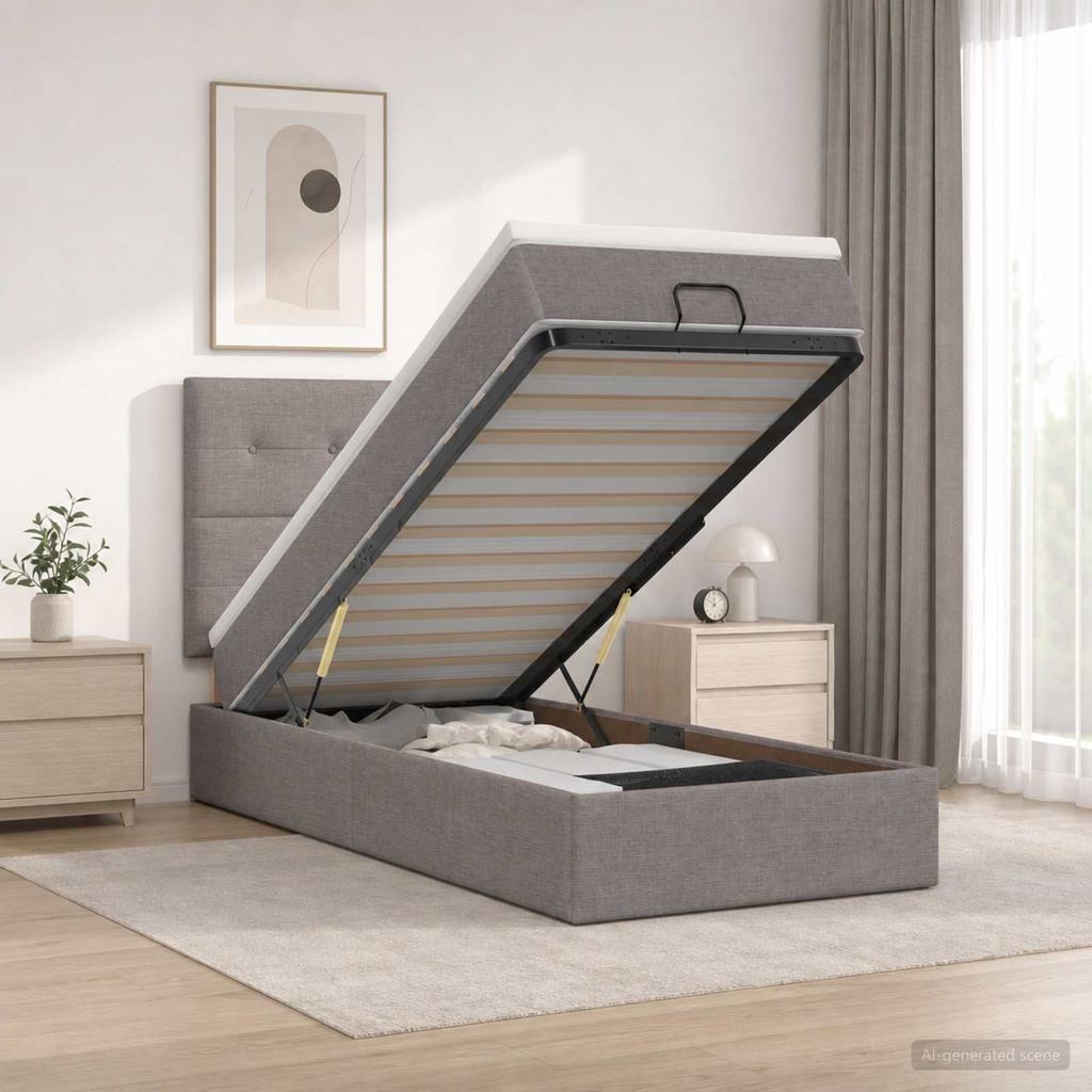 Ottoman Bed with Mattress and Headboard Taupe 100 X 200 Cm Fabric