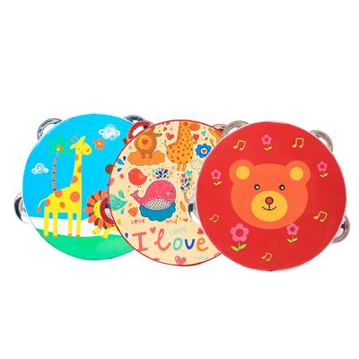 Cartoon 6-inch Wooden Hand-Shaking Tambourine for Children's Performance and Early Education.