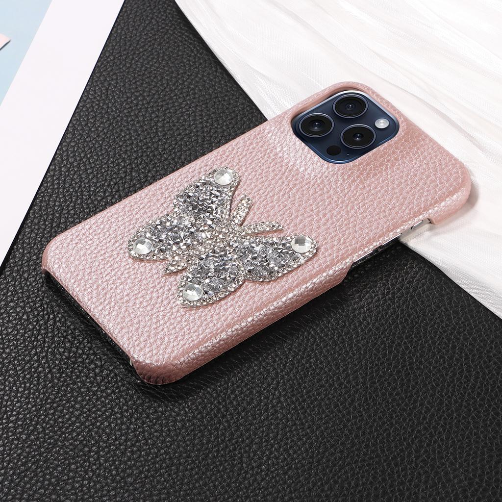Faux Leather Diamond Butterfly Pattern Phone Case For IPhone16 15 14 13 12 11Pro Pro Max Plus XS Max7 8 Series Drop-proof Case