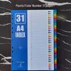 Set de separadores A4 de hojas sueltas: 12 Páginas de Índice Mensual, 50 Páginas Etiquetadas, 31 Páginas de Clasificación por Letra de Colores, Perforadas para 11 Agujeros.