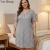Women Plus Size Nightgown Knit Print Short Loose Loungewear Sleep Dress Casual Home Wear