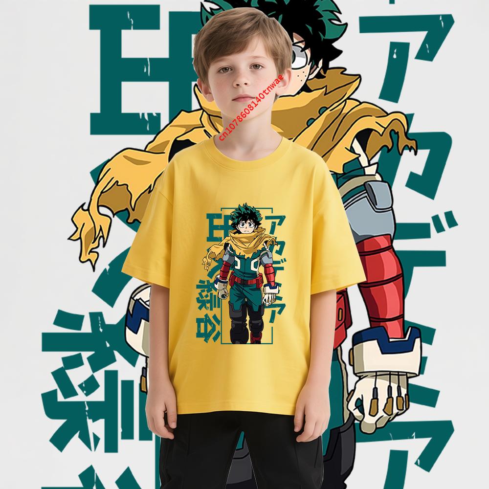 Kids  Tshirt Mha Midoriya Print Anime Cartoon Tops for Boys Girls 100-160cm Casual Tee Children Clothing