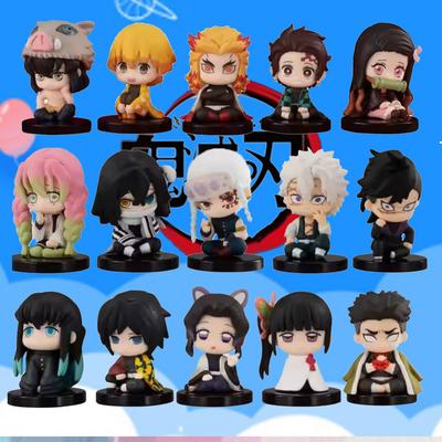Demon Slayer Kimetsu No Yaiba Figurine Anime Version Q Jouet - Tanjiro Assis Nezuko Inosuke Zenitsu Modèle Figurine PVD Poupée Cadeau