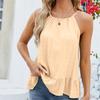 Spring Summer Women's Ruffle Hem Tank Top Sexy Halter Neck Tie Solid Color Camis