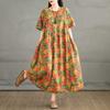 Summer Retro Cotton and Linen Round Neck Short Sleeved Dress, Women's Loose Skirt