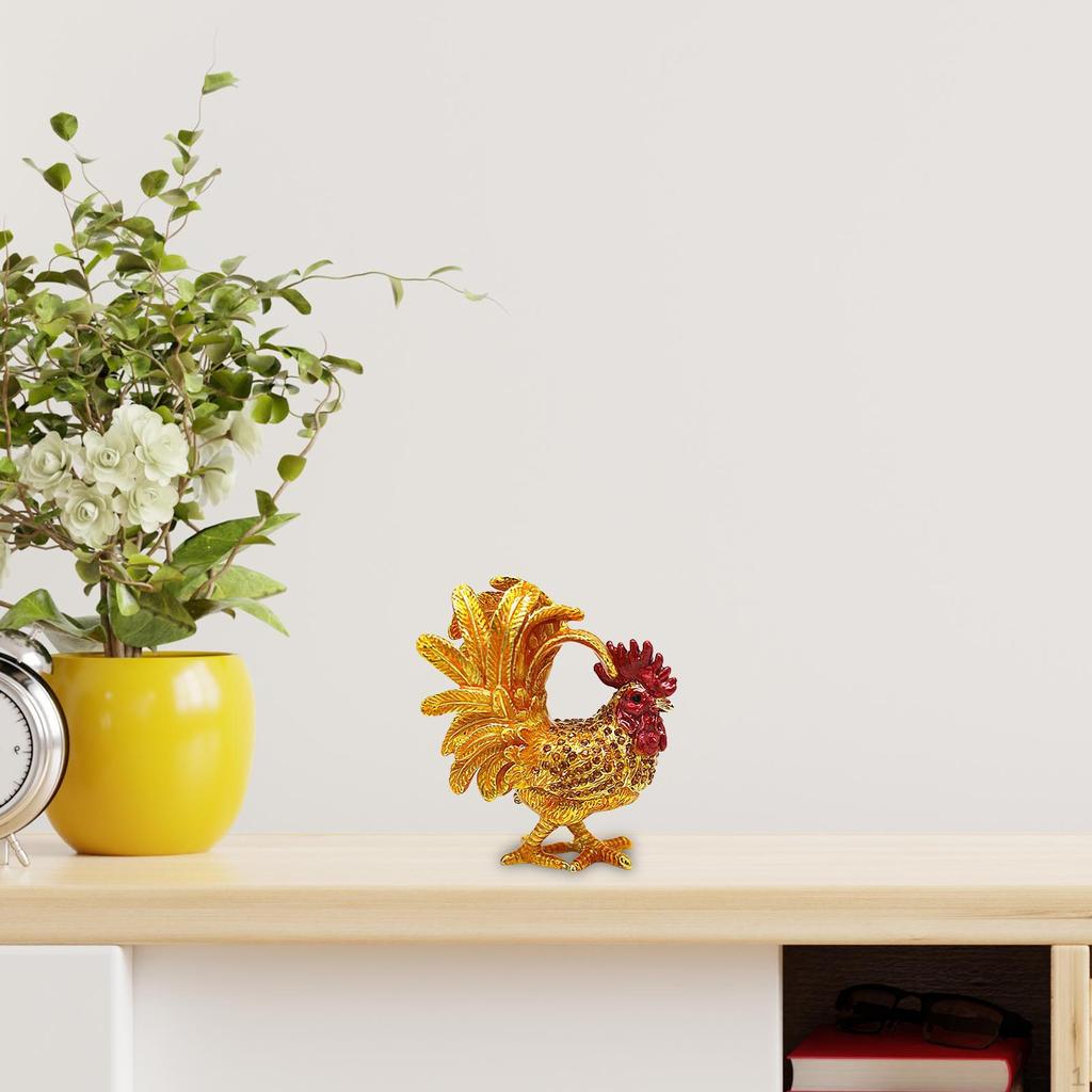 Chicken Figurine Jewelry Box Organizer Decoration Tabletop Sculpture Alloy Trinket