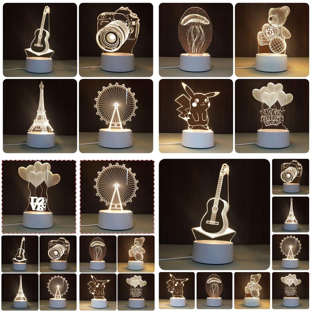 USB-Schreibtischlampe mit 3D-Effekt, Acrylplatte und LED-Beleuchtung für festliche Dekoration