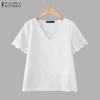 ZANZEA Women Casual V-Neck Summer Loose Short Sleeve Blouse