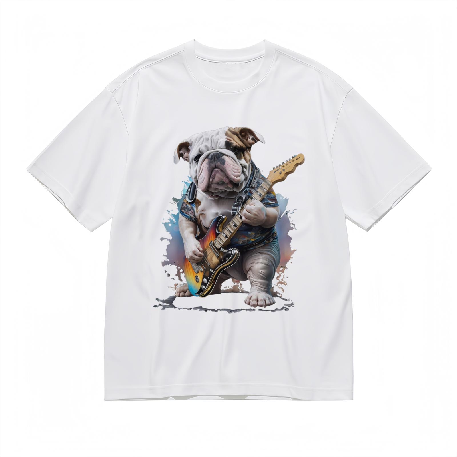 Bold Guitar and Splatter Art T-Shirt Mens Womens Tees Top Men s Unisex White 100% Cotton Graphic Tee L