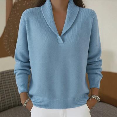 Women S V Neck Long Sleeve Loose Fit Solid Color Pullover Sweater