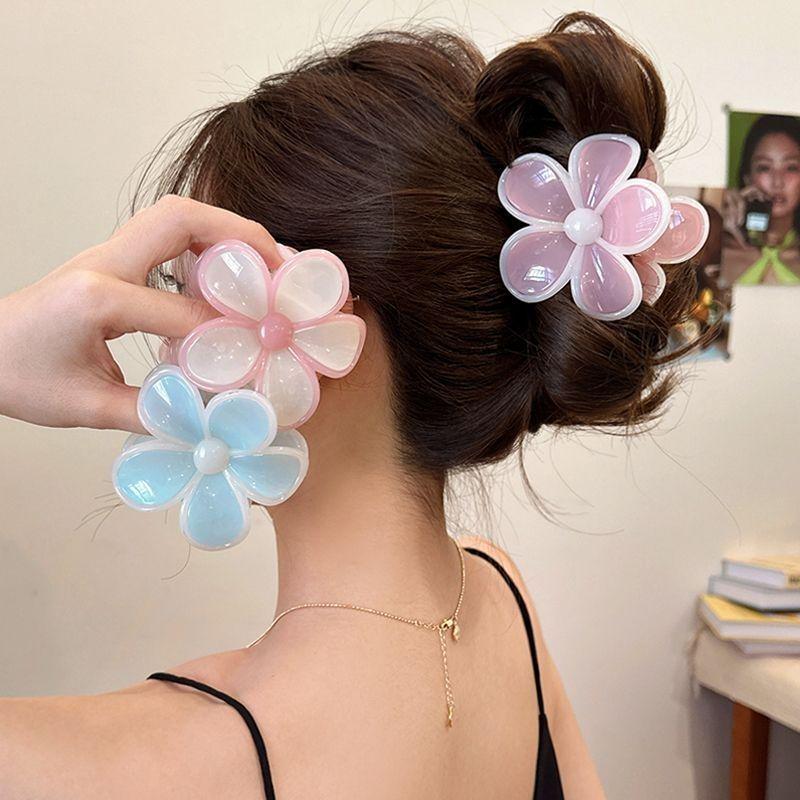 Blue & White Gradient Plumeria 3D Marble Hair Claw Clip - Elegant Floral Hair Accessory