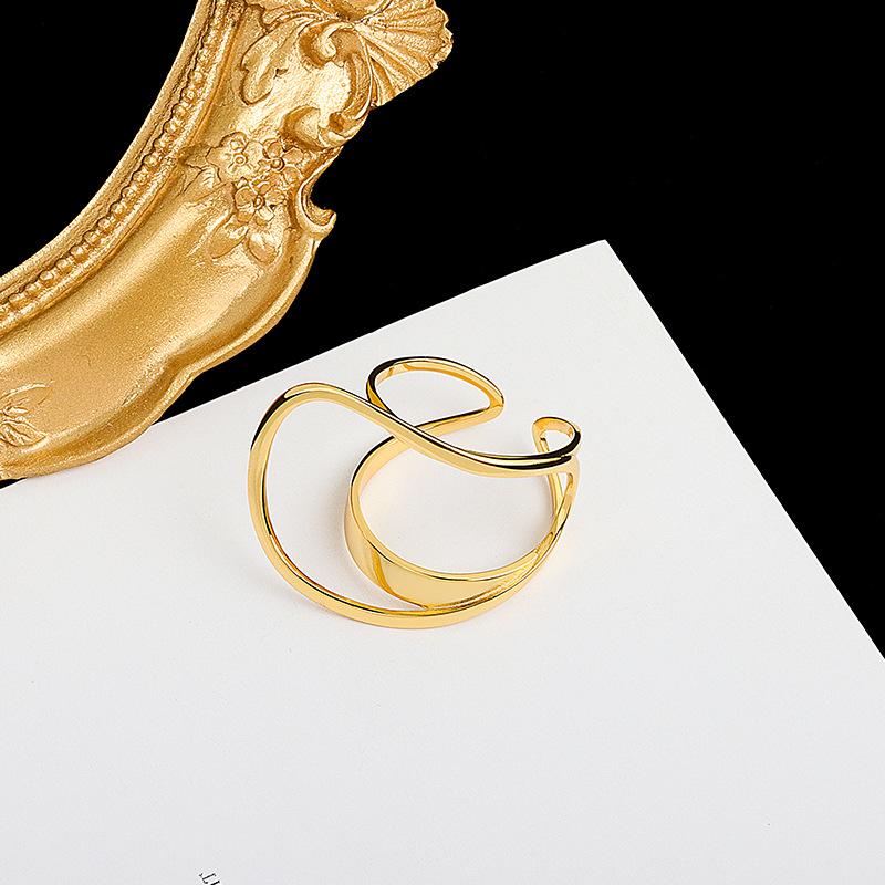 Double Layer Oval Minimalist Light Luxury Punk Ring Fashionable Personalized Finger Ring opening adjustable золотой
