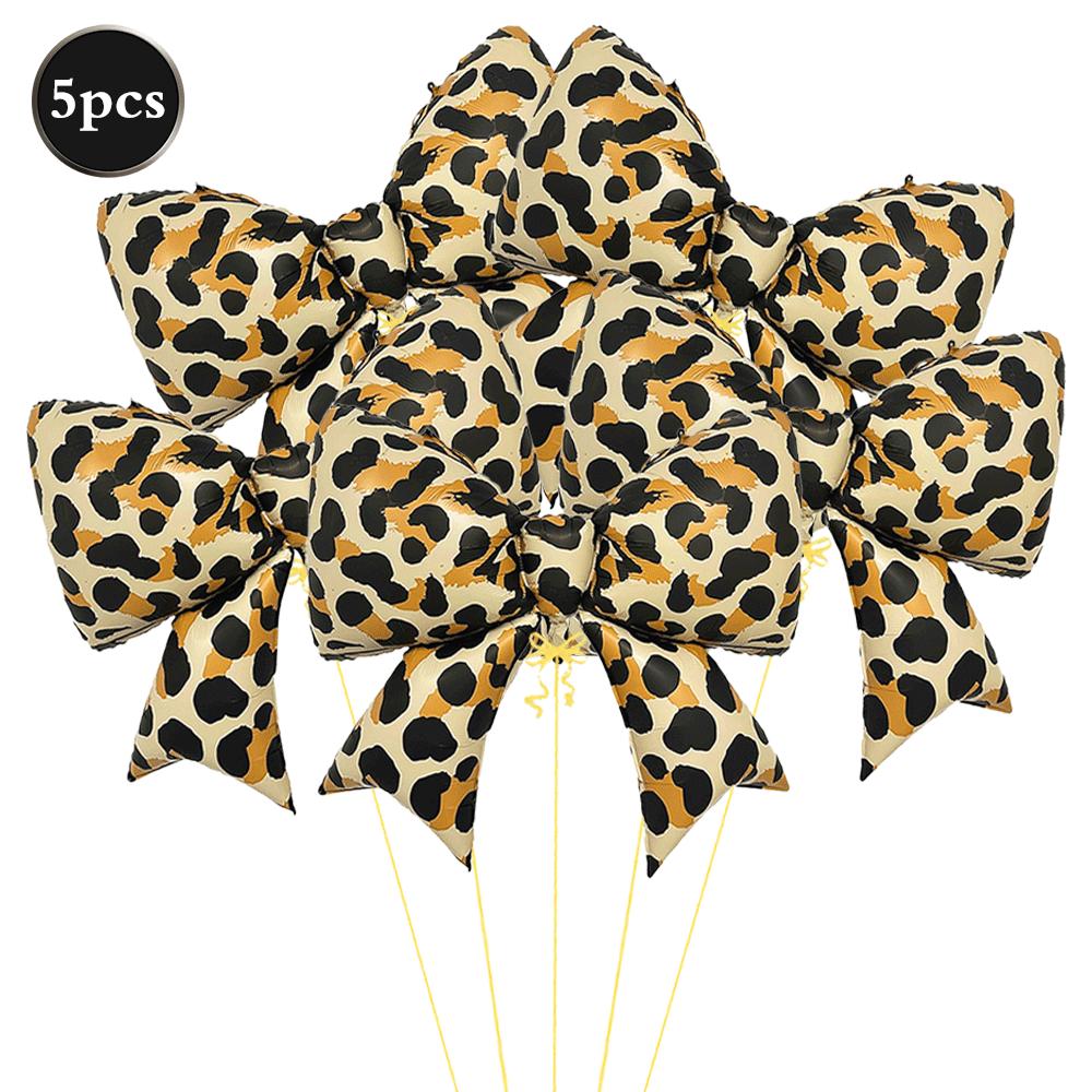 Leopard Print Bow Foil Balloons 4D Round Cheetah Animal Balloon Wild One Jungle Safari Theme Birthday Bachelorette Party Decor