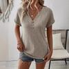 Sommer Damen Elegant Streifen Atmungsaktiv Lose Pit Stripe Casual V-Ausschnitt Kurzarm T-Shirt