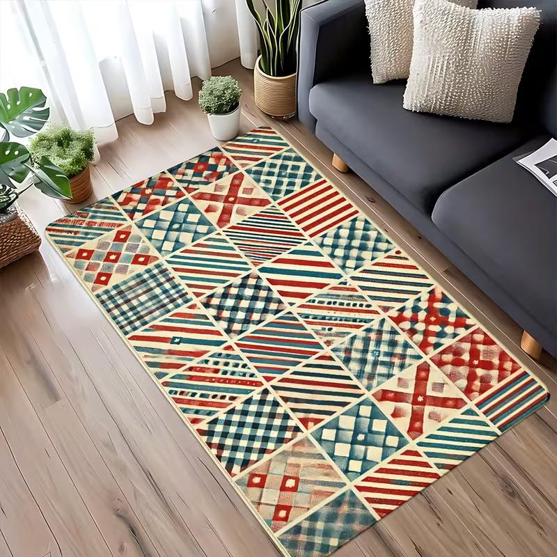 

Vintage Boho Tribal Geometric Print Area Rug Soft Non-Slip Living Room Carpet Moroccan Ethnic Style Pattern Floor Mat 40x60cm