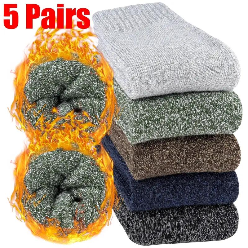 5 Pairs Men's Thermal Winter Socks - Cozy & Warm for Hiking, Fishing | Breathable | Ribbed Cuffs | Machine Washable, Warm Socks