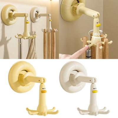 Gifts Punch-free Cartoon Duck Hook Suction Cup Six-claw Kitchen Rack Rotating Bathroom Small Hanger