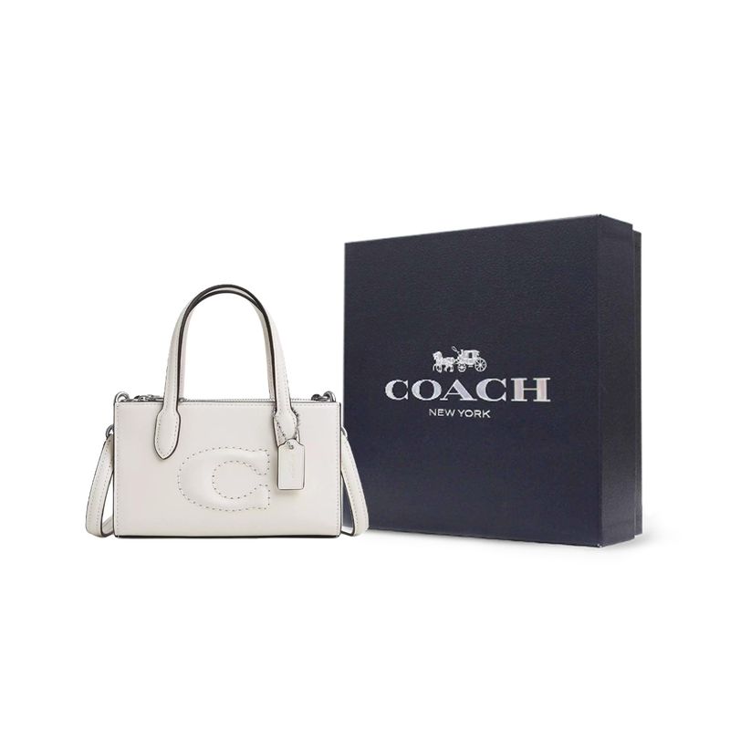 Coach Nina 17 Monochrome Logo Magnetic Snap Crossbody Bag Women handbags Silver White CT804-SVHA