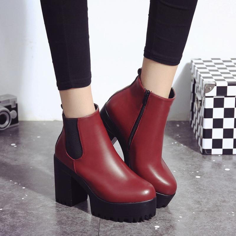 New women's boots round head waterproof table high heel thick heel Martin short boots women's shoes