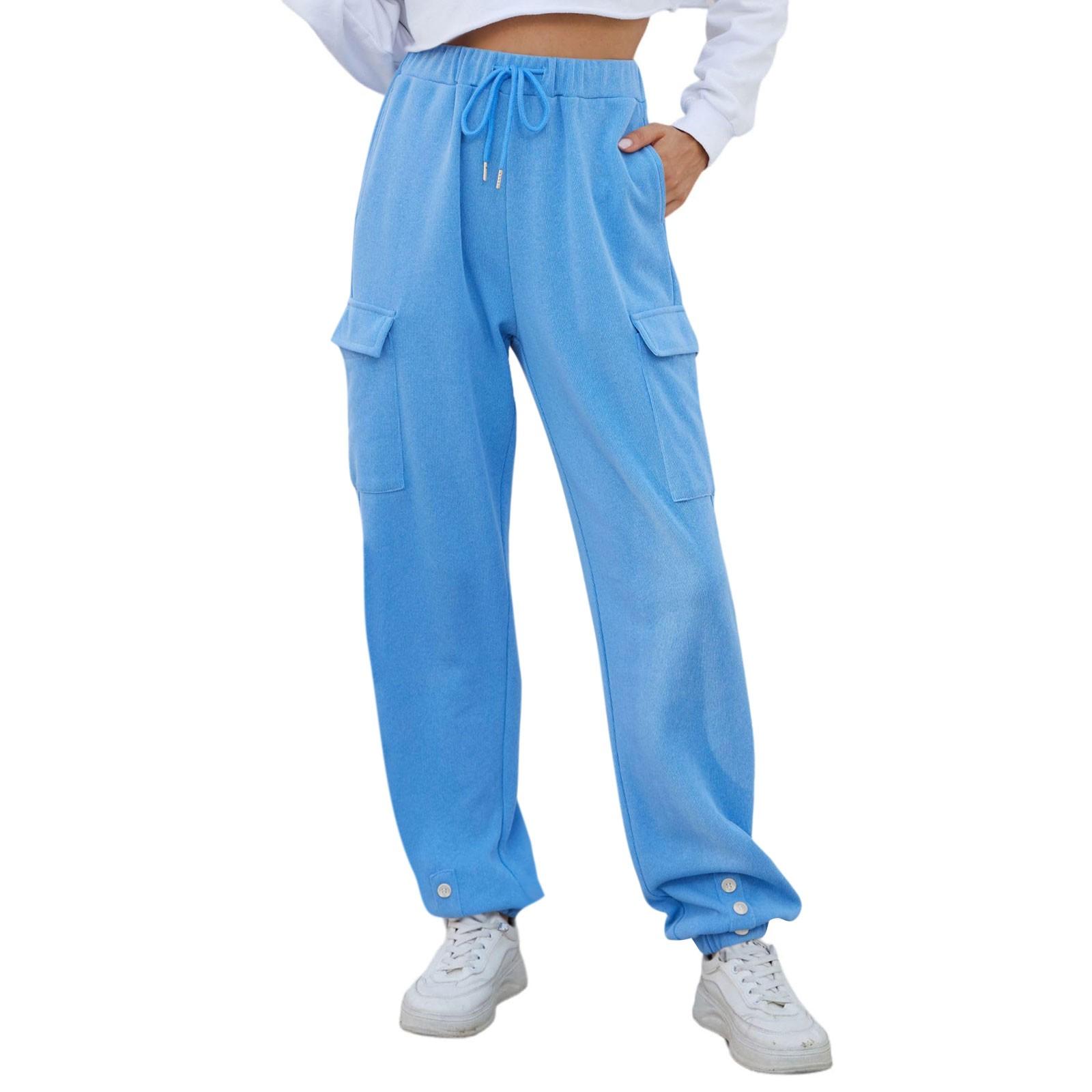 

Женские модные однотонные рабочие брюки повседневные брюки с карманами M синий