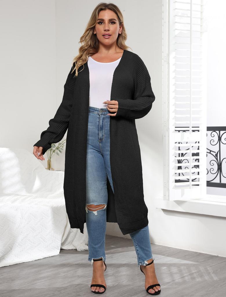 Women's Jacket Simple Fashion Large Size Women's Clothing Woven Buckle-free Medium and Long Sweater Cardigan