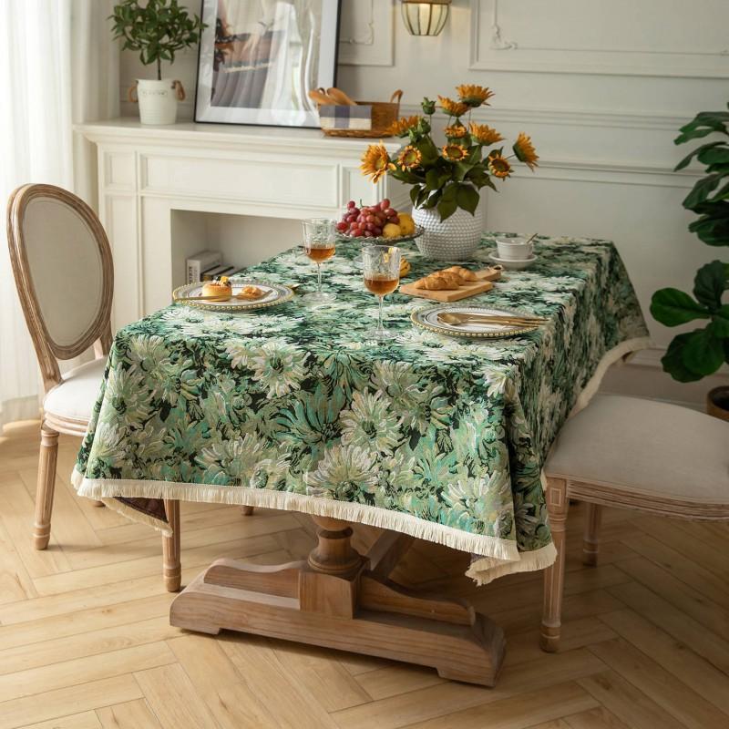 Floral Tablecloth Rustic Farmhouse Cotton Linen Blend Table Cover Dining Coffee